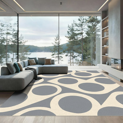 Gray Cream Wave Circle Composition Rug