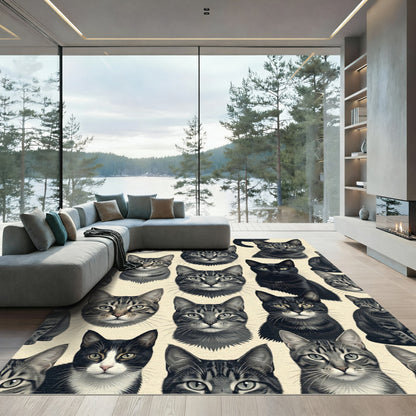 Tabby Cat Faces Realistic Portrait Collage Rug