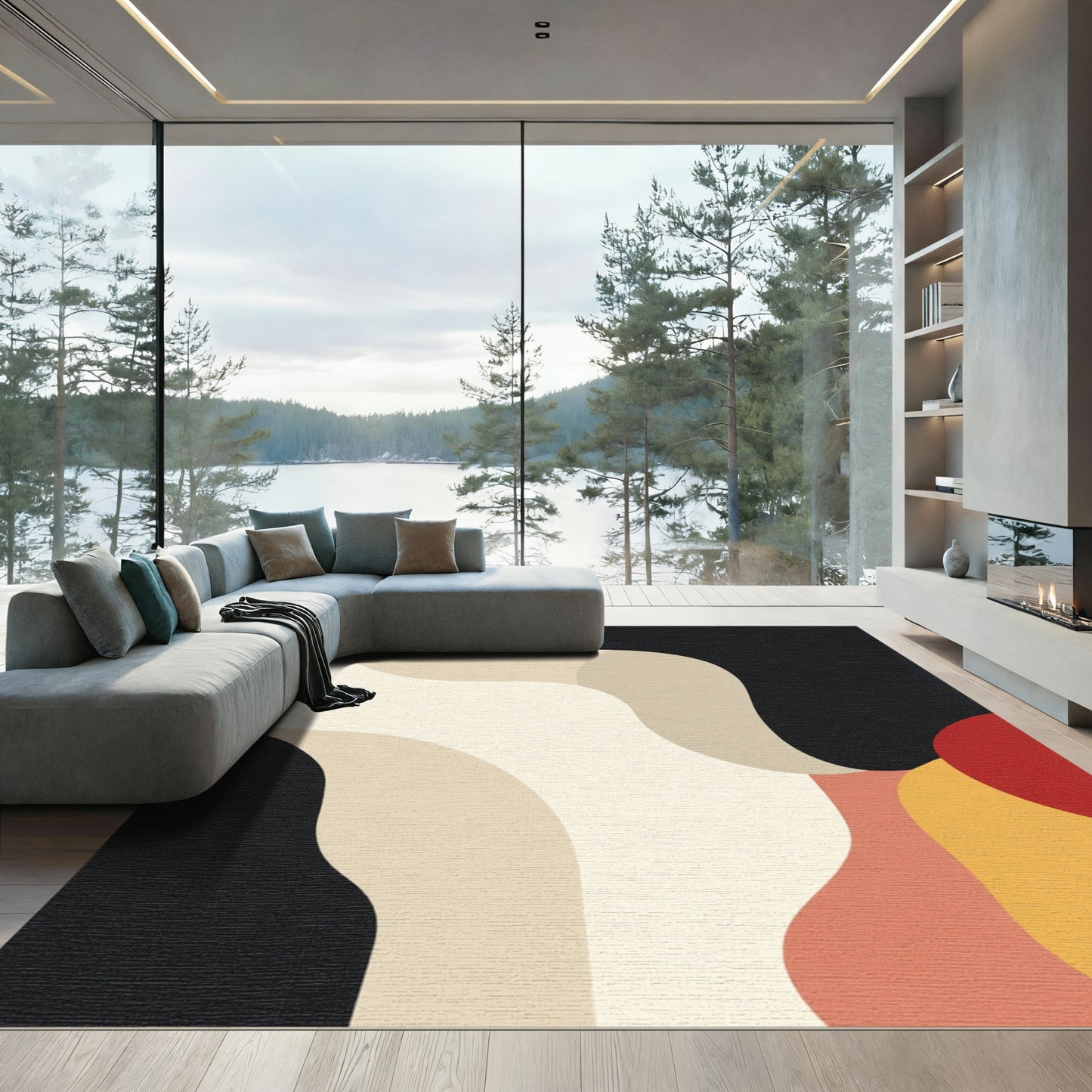 Abstract Retro Wave Red Yellow Rug