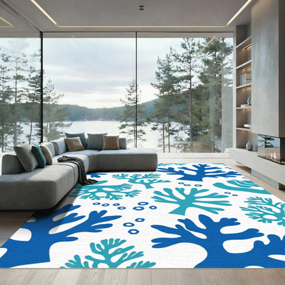 Vibrant Blue Coral Branch Cluster Rug
