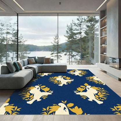Navy Cream Floral Silhouette medallion Rug