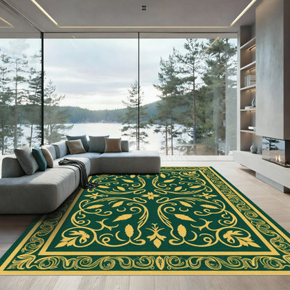 Deep Emerald Golden Flourish Vines Rug