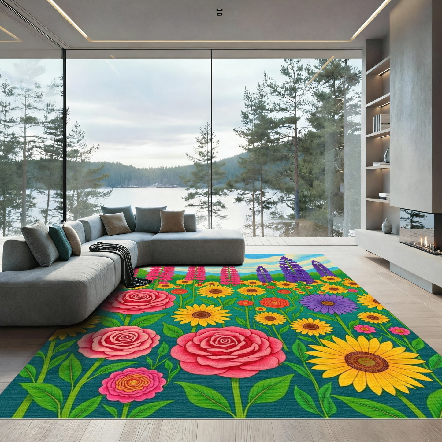 Vibrant Pink Crimson Floral Garden Rug