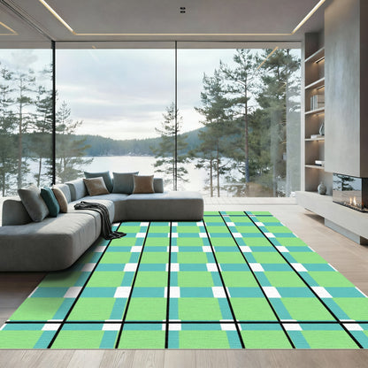 Green Teal Tartan Plaid Squares Rug