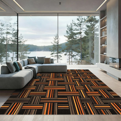 Woven Orange Brown Stripe Texture Rug
