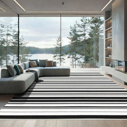 Modern Monochrome Striped Horizontal Rug