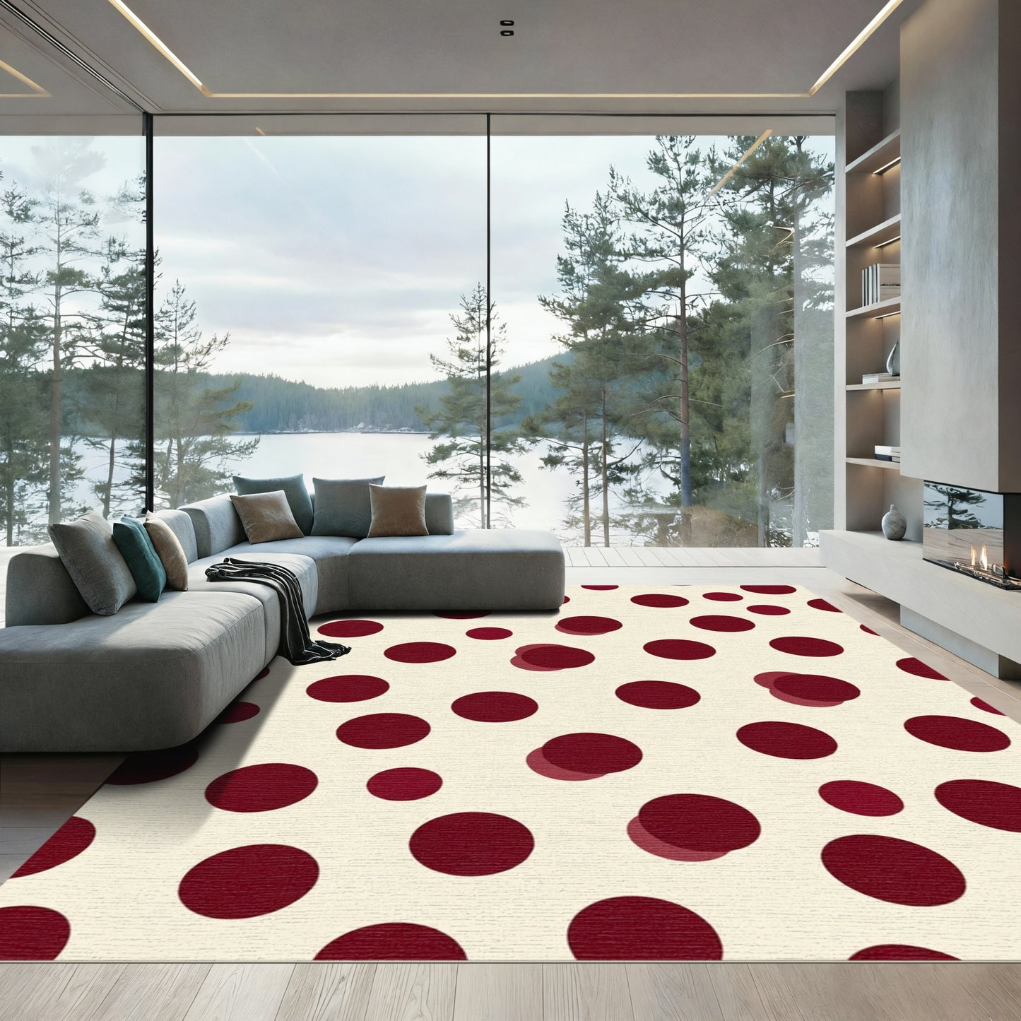 Classic Crimson Polka Dot Arrangement Rug