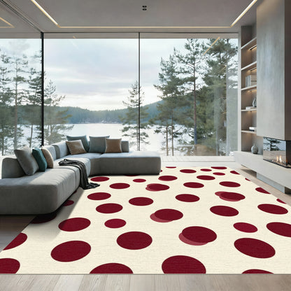 Classic Crimson Polka Dot Arrangement Rug