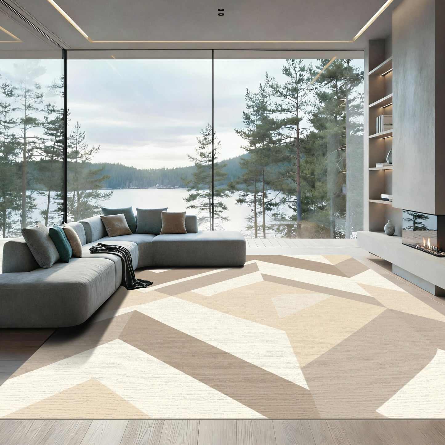 Neutral Tones Geometric Angles Rug