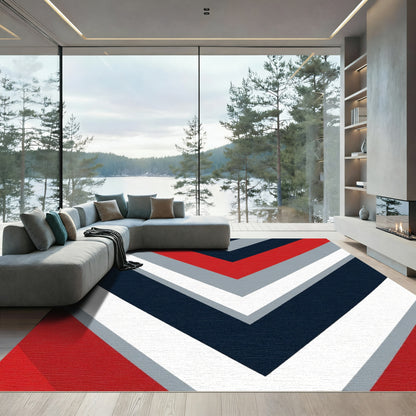 Chevron Red Navy White Gray Rug
