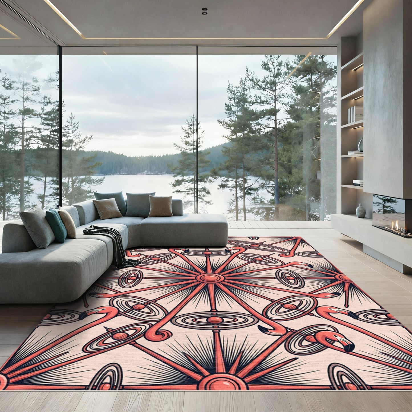 Peach Pink Flamingo Sunburst Rug