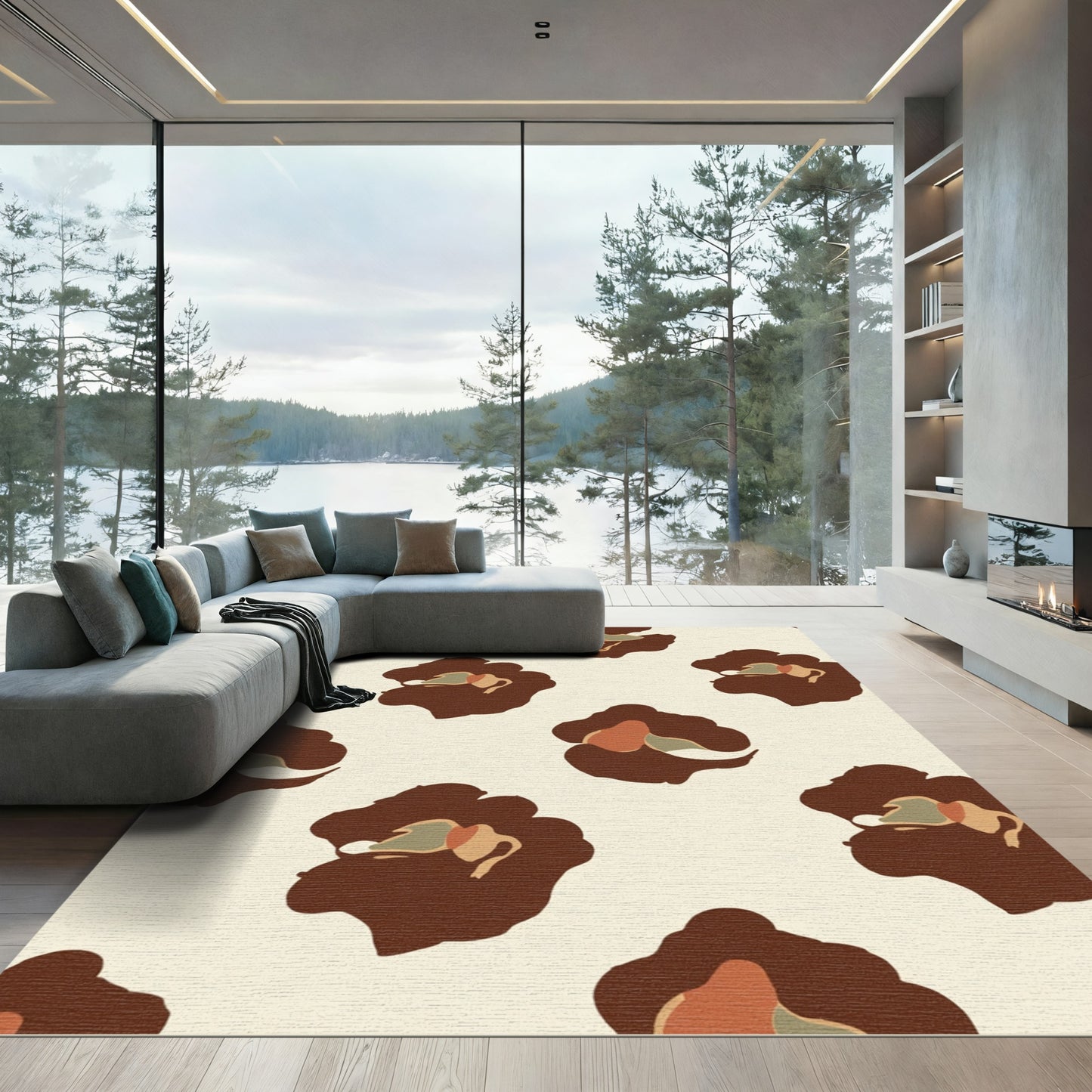 Brown Abstract Floral Spots Rug