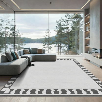 Gray White Organic Border Rug