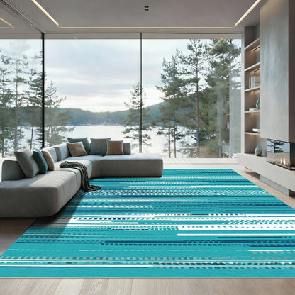Teal and White Textured Stripe Collection Rug