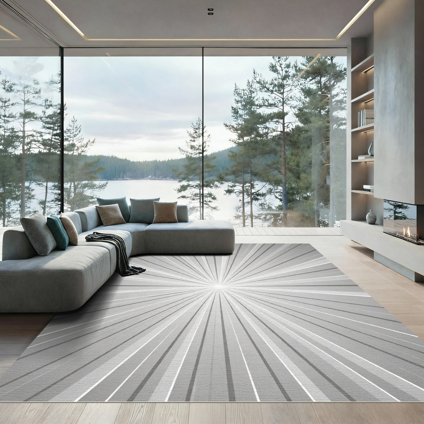 Monochromatic Sunburst Radial Rug