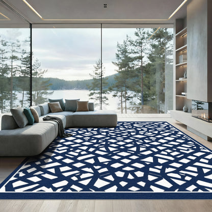 Deep Blue Tangled Geometric Weave Rug
