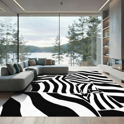 Abstract Black White Wave Stripes Rug