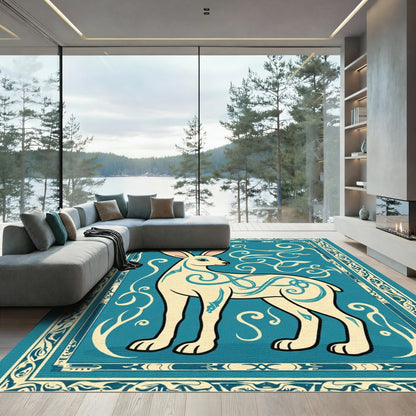Sky Blue Deer Celtic Knot Frame Rug