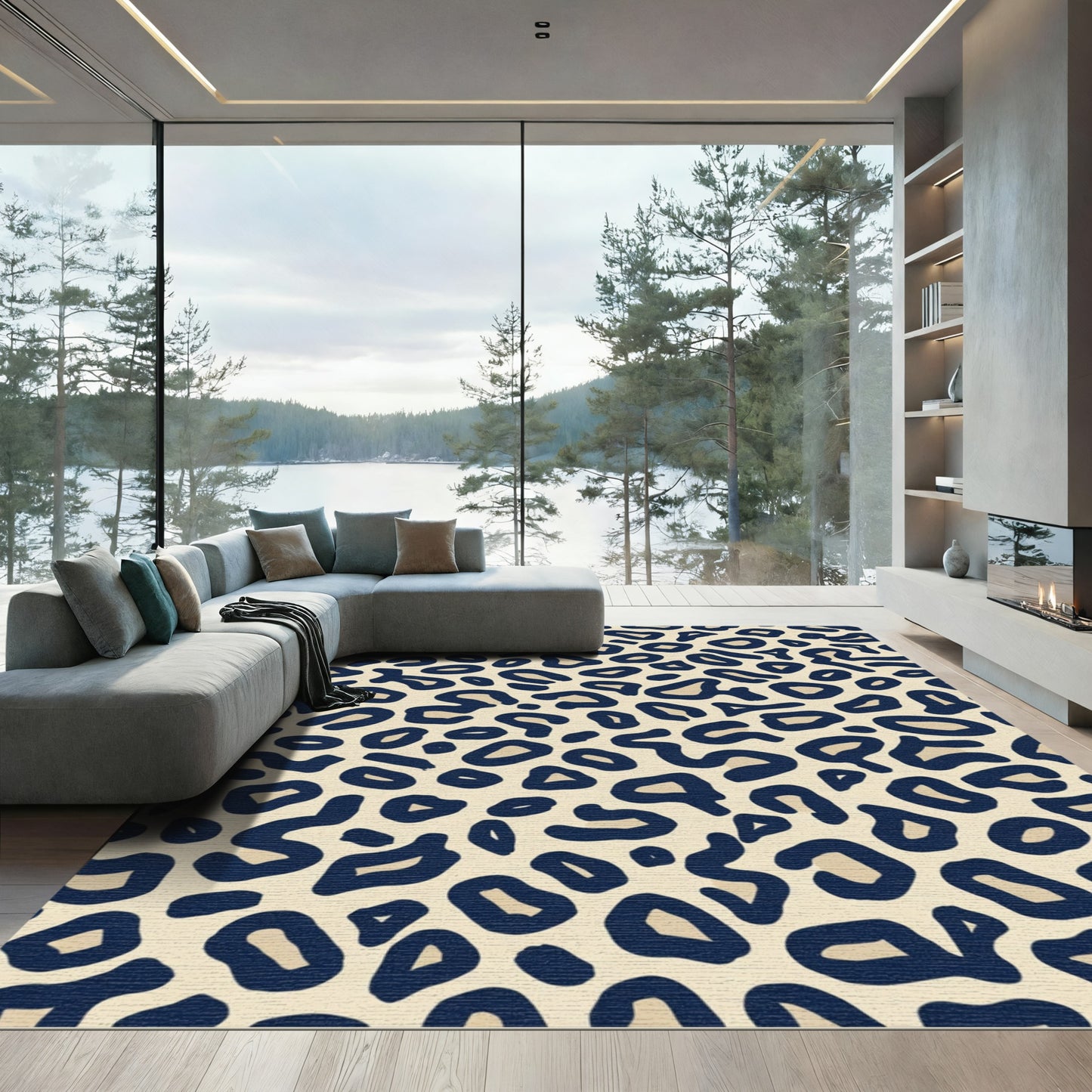 Navy Cream Spotted Animal Hide Rug