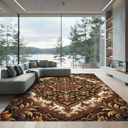 Elegant Amber Floral Medallion Scroll Rug