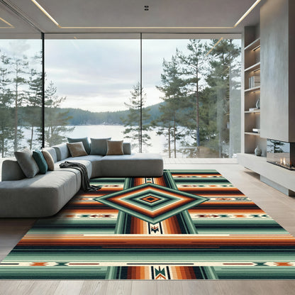 Southwestern Copper Teal Geometric Diamond Rug