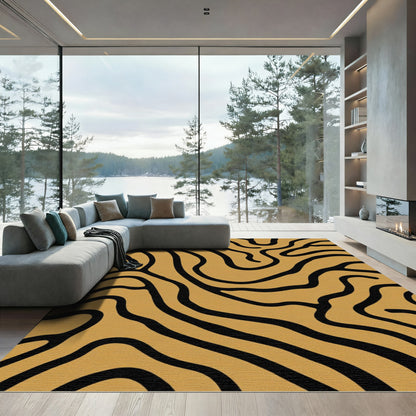 Golden Black Wavy Stripes Rug