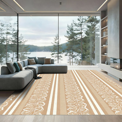 Neutral Beige Textured Vertical Stripe Rug