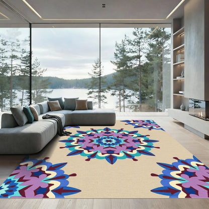 Ornate Mandala Purple Blue Cream Rug
