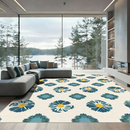 Teal Daisy Field Print Rug
