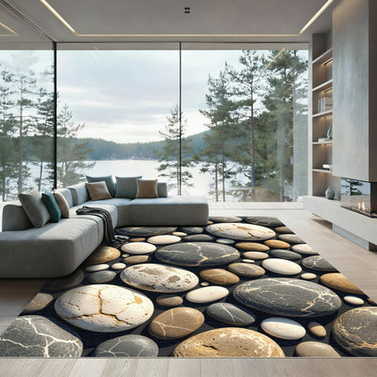 Earthy Gray Pebble Stone Nature Rug