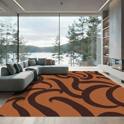 Earthy Brown Abstract Swirl Rug
