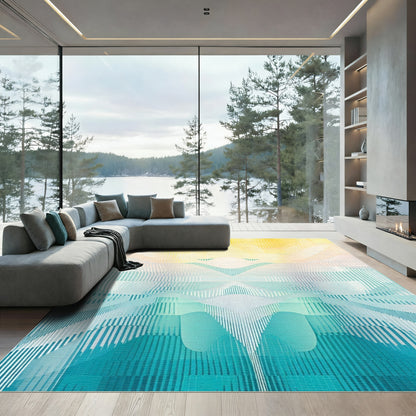 Ombre Yellow Teal Wave Layers Rug