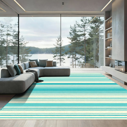 Ocean Blue Cream Striped Harmony Rug