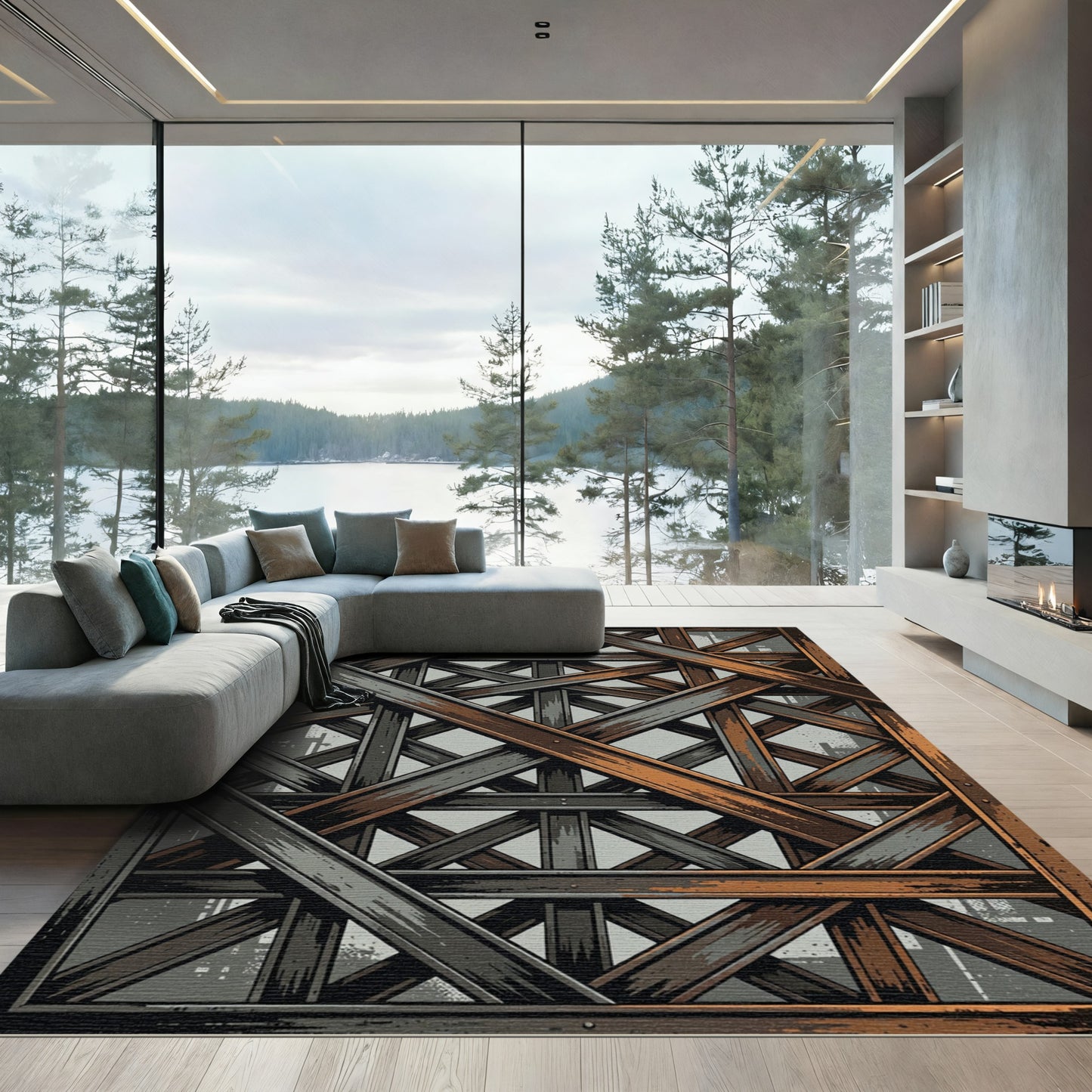 Industrial Steel Beam Intersection Rug