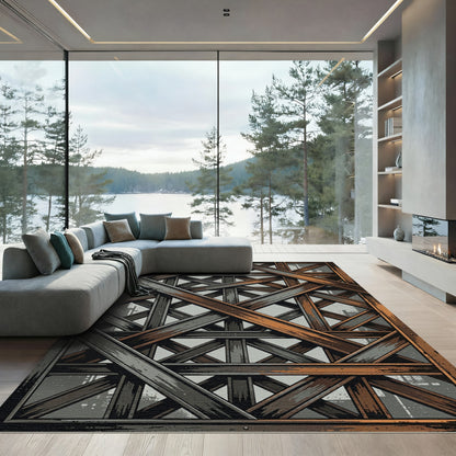 Industrial Steel Beam Intersection Rug