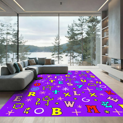 Whimsical Alphabet Scatter On Purple Rug