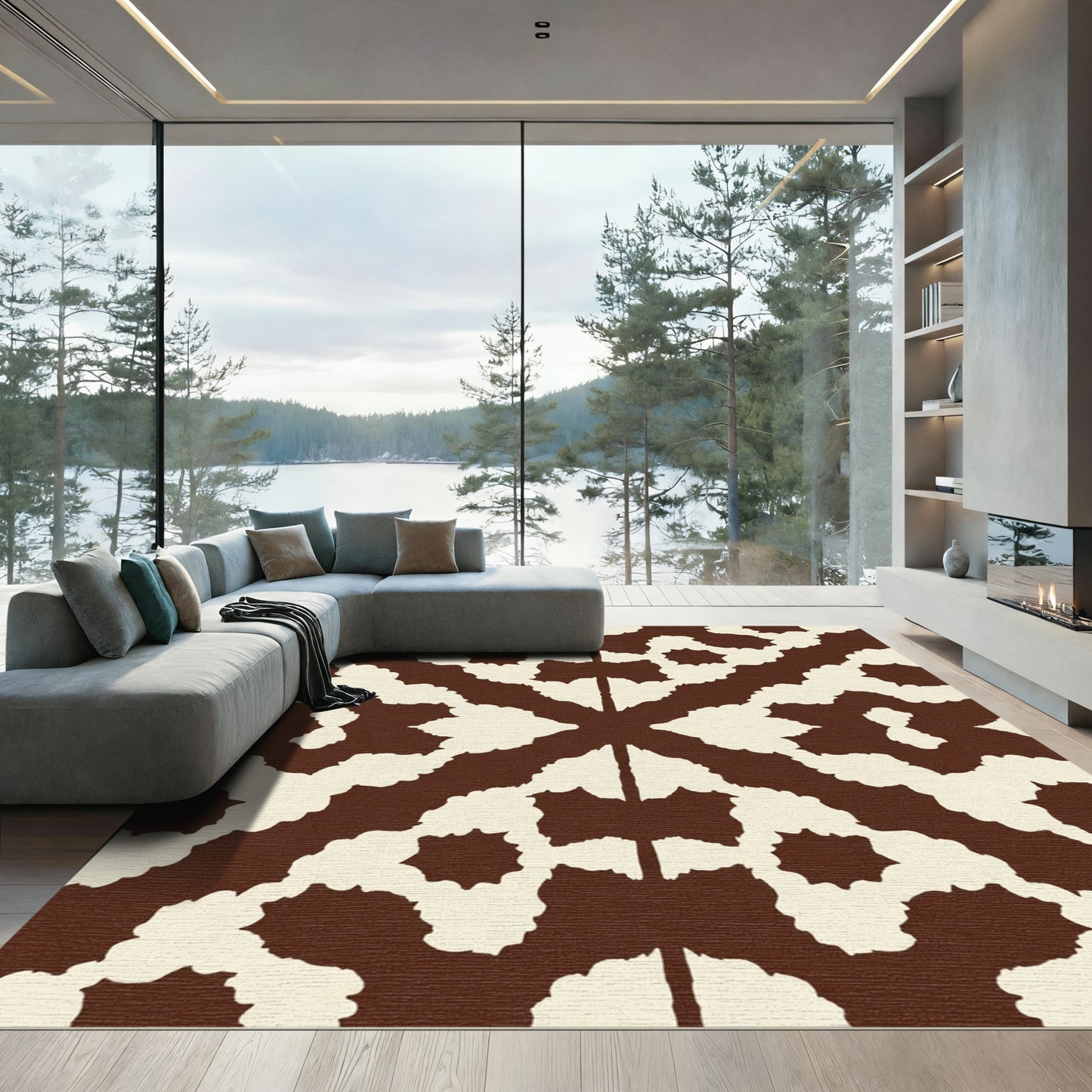 Chunky Brown Ivory Symmetry Rug