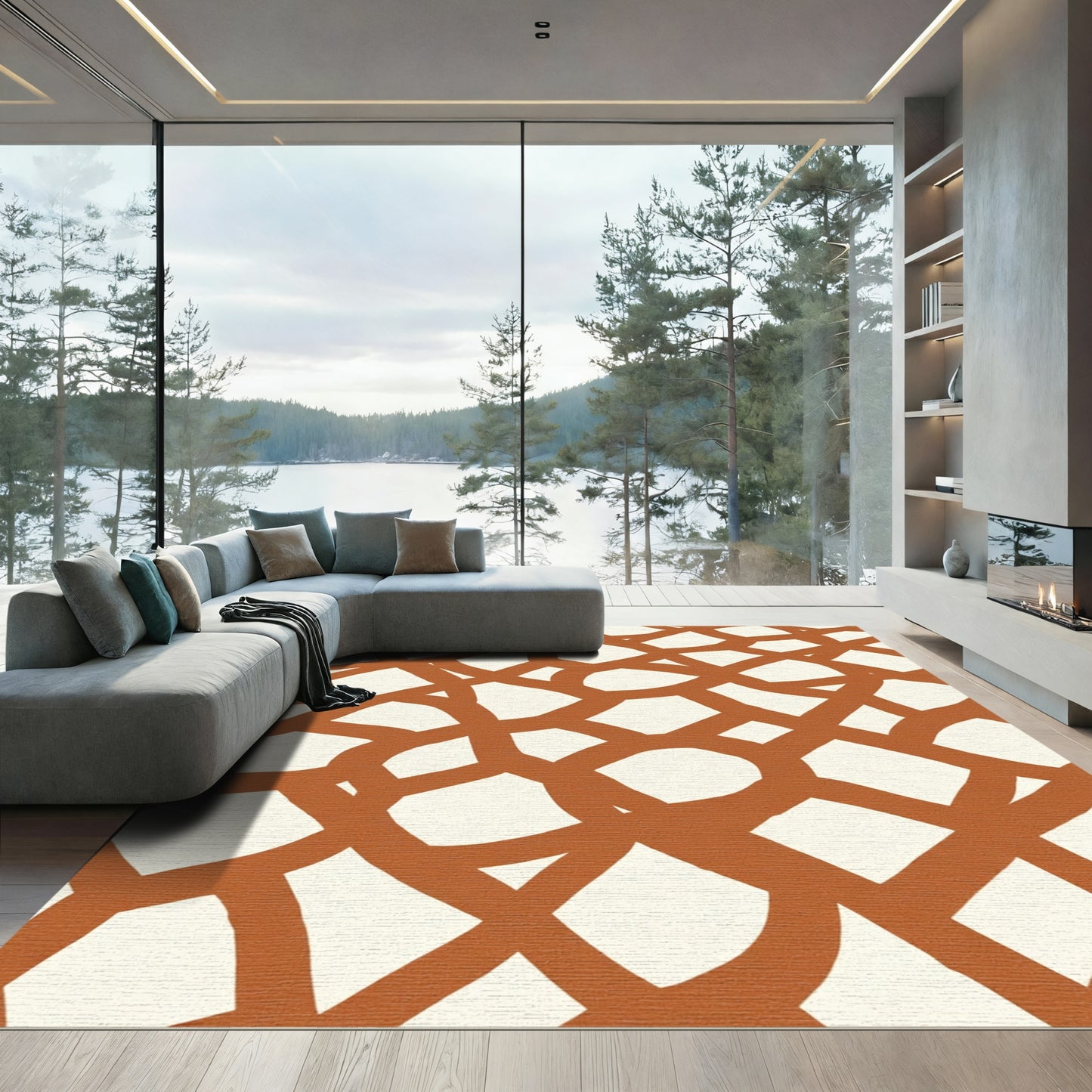 Rustic Terracotta Interlocking Organic Shapes Rug