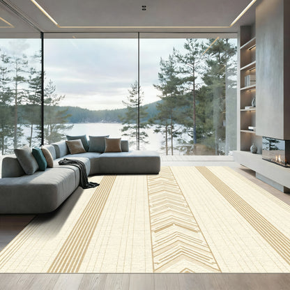 Cream Golden Chevron Stripe Rug
