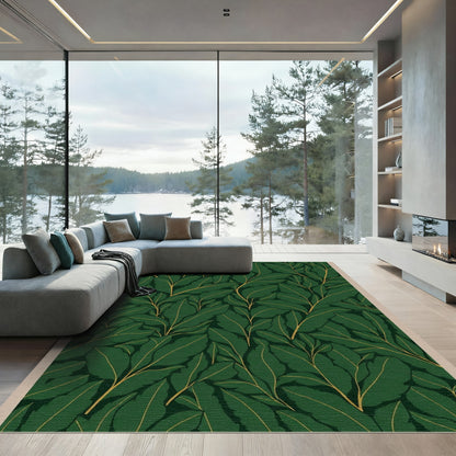Deep Emerald Green Leafy Branches Rug