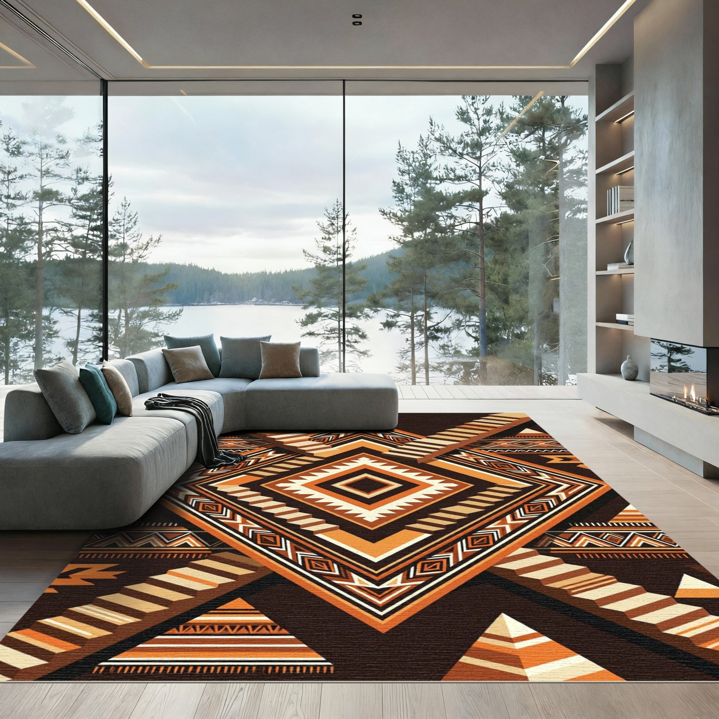 Geometric Terracotta Staircase Abstract Diamond Rug