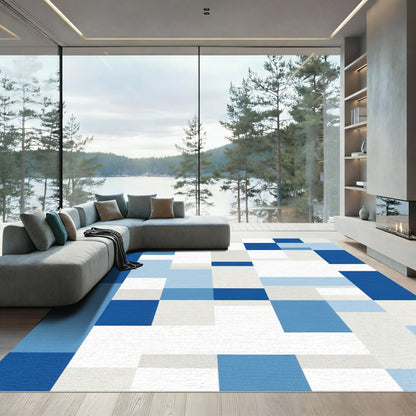 Abstract Blue Rectangles Composition Rug