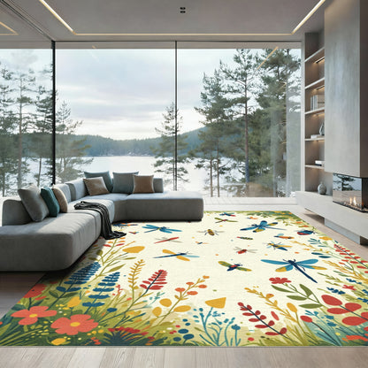 Whimsical Meadow Bug and Dragonfly Collection Rug