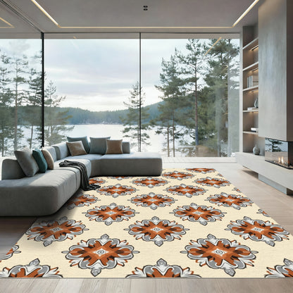 Terracotta Gray Floral Medallion Rug
