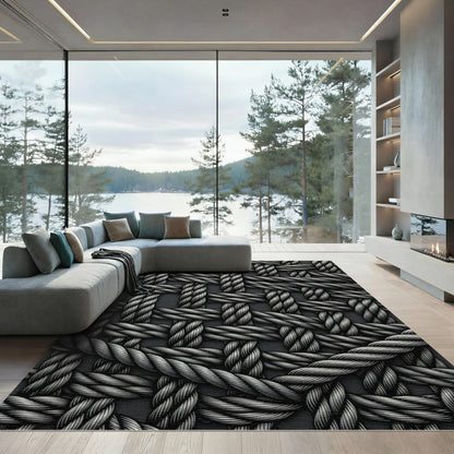 Textured Gray Woven Rope Overlay Rug