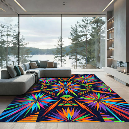 Neon Multi Color Geometric Starburst Rug
