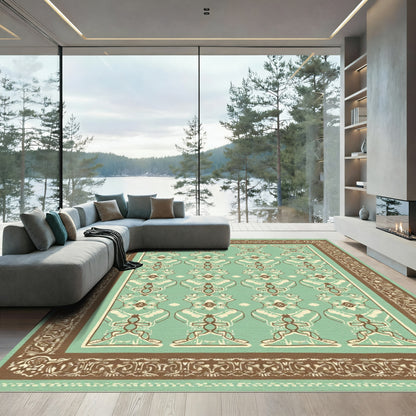 Vintage Mint And Brown Ornamental Rug