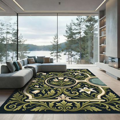 Ivory Floral Scroll Cream Foliage Art Rug