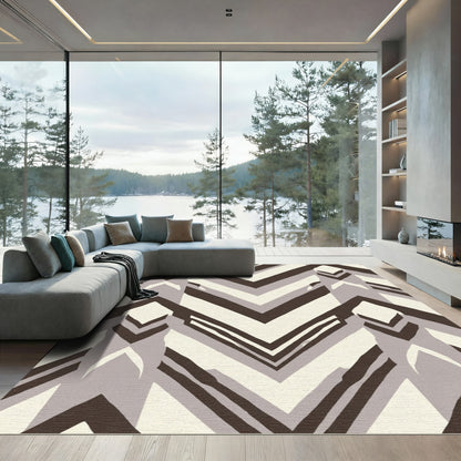 Modern Brown Geometric Chevron Rug
