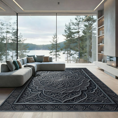 Silver Intricate Floral Mandala Rug